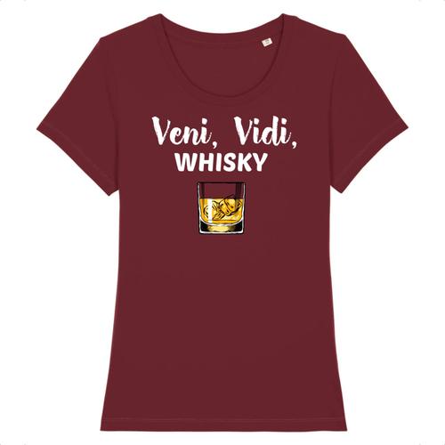 T-Shirt "Veni Vidi Whisky" - Pour Femme - Confectionné En France - Coton 100% Bio - Cadeau Anniversaire Apéro Humour Original Rigolo