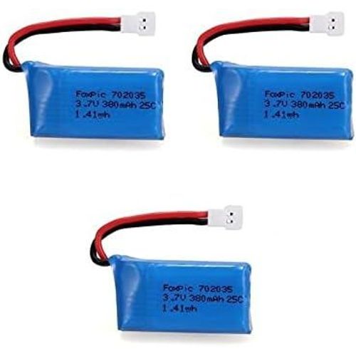 Kyaoayo-Lot De 3 Batteries Lipo Rechargeables 3.7v 380mah Pour Drones | Compatible Avec Hubsan X4 H107l/C/D, V252, Jxd 385 | Haute Qualité, Bleu Clair/Bleu-Yunique Green-Clean-Power