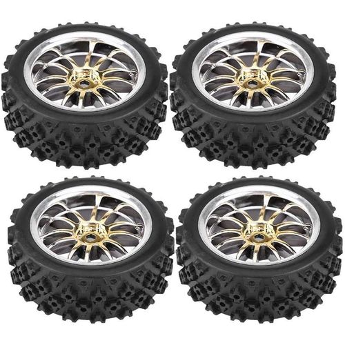 KYAOAYO-4Pcs / Set Pneus En Caoutchouc De Rc Voiture,Roue Et Jante Pour Rc 1:10 Voiture(Or)