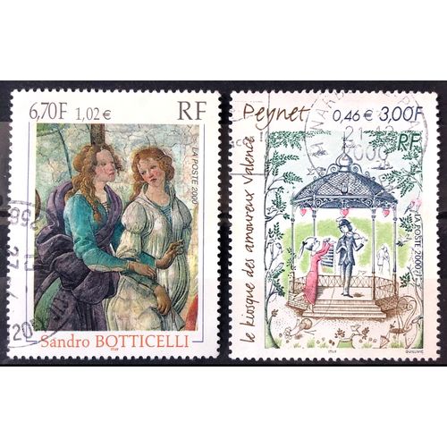Sandro Botticelli - Vénus Et Les Grâces 6,70 (N° 3301) + Raymond Peynet - Kiosque Des Amoureux 3,00 (N° 3359) Obl - France Année 2000 - Brn83 - N33737