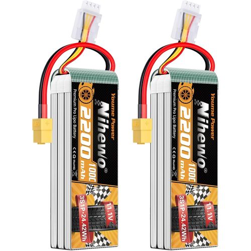 Kyaoayo-Batterie Lipo 3s 11,1v 2200mah Rc Lipo 100 C Avec Prise Xt60 Compatible Avec Les Voitures Rc, Camions, Bateaux, Avions, Hélicoptères, Drones, Modèles De Loisirs De Course Fpv (2 Paquets)-Nihewo
