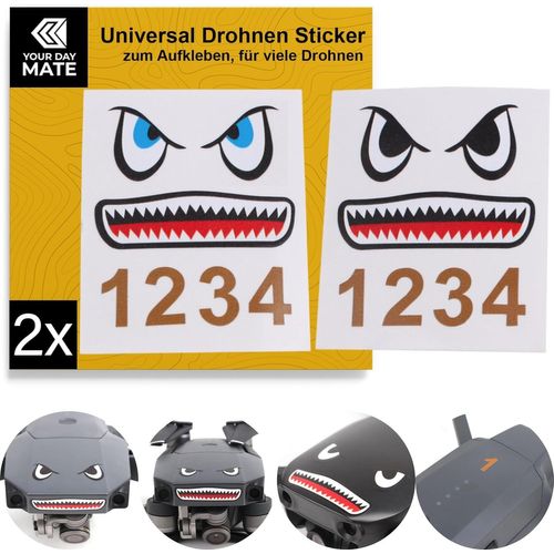 Kyaoayo-Drone Face Lift, 2 X Autocollant Au Motif De Requin, Stickers Adapté Aux Drones Par Exemple Dji Mavic 2 Pro, Dji Mavic 2 Zoom, Air 2, Air 2s, Mini, Kit Corps-Your Day Mate