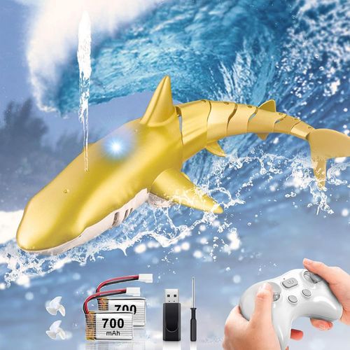 KYAOAYO-Jouet De Piscine, Jouet De Requin Télécommandé Pour Garçons, Jouet De Bain Pour Enfants, Bateau Rc Haute Simulation Avec Lumière Et Pulvérisation D'Eau, Cadeau Pour Garçons Et Filles De 6 Ans