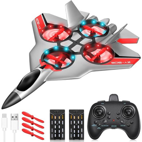 KYAOAYO-Avion Télécommandé, 2,4 Ghz Avion Rc Avec Led, Avion Radiocommandé Pour Enfants Avec Gyroscopique À 6 Axes, Planeur Volant Jouet Pour Enfants Adult Anniversaire Noël Fête Cadeaux (Argent)