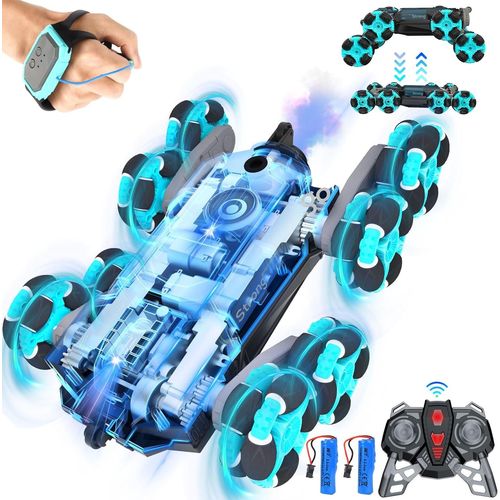 KYAOAYO-Voiture Télécommandée Pour Enfants, 8Wd 2.4Ghz Voiture Rc Telecommandé, Electrique Enfants, 360° Rotation Drift Auto Avec Fonction Spray Et Musique,Jouet Enfant 4-12 Ans Cadeau Garcon,Bleu