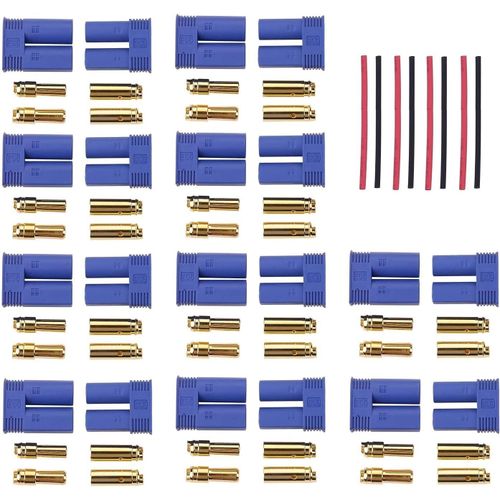 Kyaoayo-Ec5 Fiche De Connecteur Femelle Mâle Balle De Prise Banane Bullet Avec 8pcs 10cm Tube Rétractablepour Rc Esc Lipo Hélicoptère Batterie(10 Paire)-Sanag