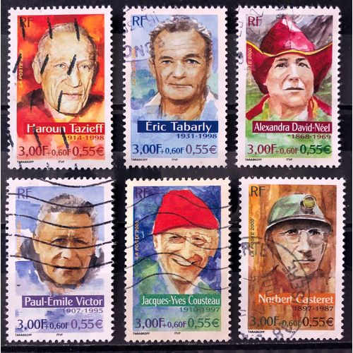 Série Personnages Célèbres 2000 - Grands Aventuriers Français - Jolis N° 3342 3343 3344 3345 3346 3347 Obl - France Année 2000 - Brn83 - N33723