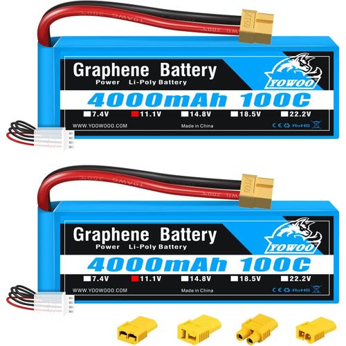 KYAOAYO-Yowoo 2 Pack 3S Lipo 4000Mah 3S1P 100C Graphène Batteries Lipo Avec Connecteur Xt60 Pour Rc Evader Bx Voiture Rc Camion Rc Truggy Rc Avion Uav Drone Fpv (Ec3 / Deans T/Traxxas/Tamiya)