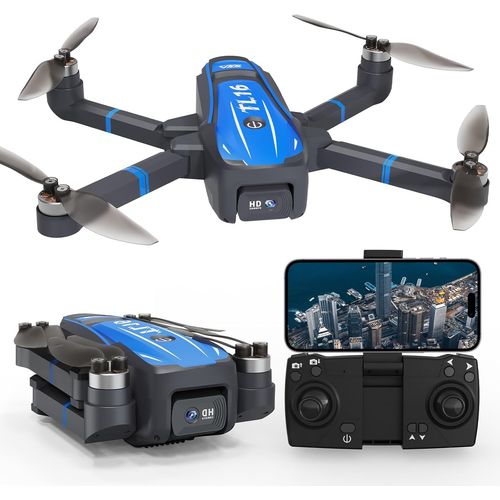 Kyaoayo-Drones À Moteur Sans Balais Pour Débutants, Tl16 Mini Drone Avec Caméra 4k Rc Quadcopter Pliable Pour Adultes, Mode Sans Tête Retournement À 360 Maintien De L'altitude, Bleu-Toladrone