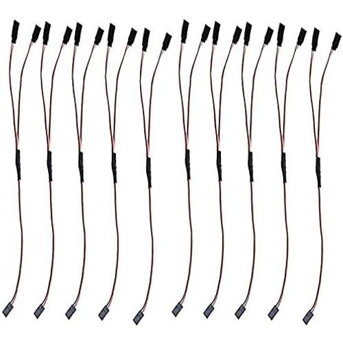 KYAOAYO-10 Pcs 20 Cm 3 Broches Servo Rallonge Fil Y-Harnais Rc Servo Extension Splitter Câble Adaptateur Câble Plomb (1 Jr Fiche Mâle À 2 Futaba Femelle Adaptateur)