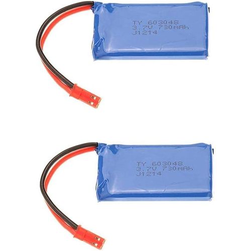 Kyaoayo-Batterie Lipo Rechargeable 2 Pièces 3.7v 730mah Pour Drone Wltoys V636 V686 | Adaptée Pour Quadricoptère, Haute Capacité | Comprend 2 Batteries, Bleu