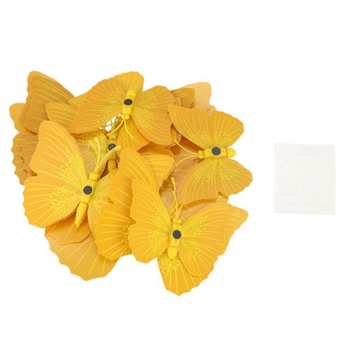 12x 3D Papillon Chambre Sticker Mural D'aimant De Refrigerateur Decor Autocollant Applique (Jaune)