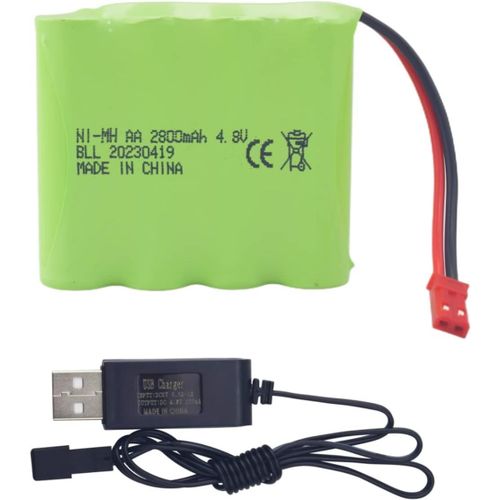 Kyaoayo-1pcs Aa 4.8v 2800mah Li-Batterie Rc Prise Jst-2p & 1pcs Ligne De Charge Usb Piles Rechargeables Pour Jouets Électriques Télécommandés Excavatrices Voitures Camions Véhicules-Bllrc