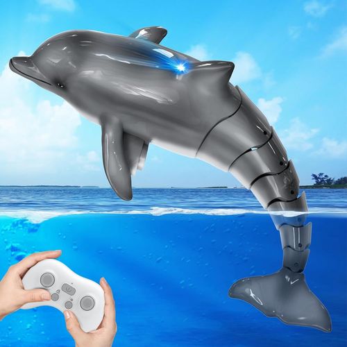 KYAOAYO-Dauphins Télécommandé, 2.4Ghz Jouet De Dauphins Télécommandé, Bateau Dauphin Rc Avec Lumières, Requin Rc Piscine Jouets, Cadeau Pour 6+ Garçons Filles (Gris)