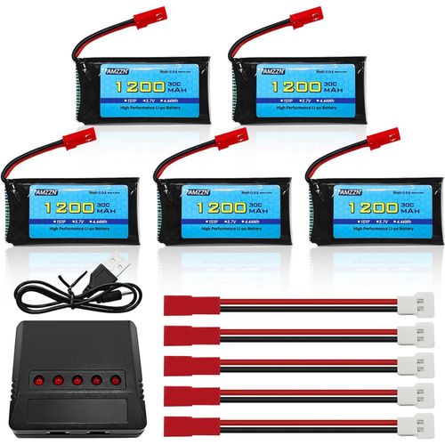 Kyaoayo-5pcs 3,7v 1200mah 30c Jst Plug Lipo Batterie Avec Chargeur 5-En-1 Pour Mjx T04 T05 T25 X900 X9tw V2400hd V2450fpv V2450gps Télécommande Drone
