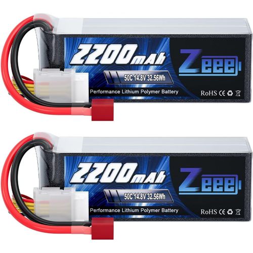 Kyaoayo-4s Lipo Batterie 2200mah 14,8v 50c 4s Batterie Rc Avec Connecteur T Pour Fpv Racing Drones Vélo De Route Quadcopters Avion Hélicoptère Rc Bateau Rc Voiture (2 Paquets)-Zeee