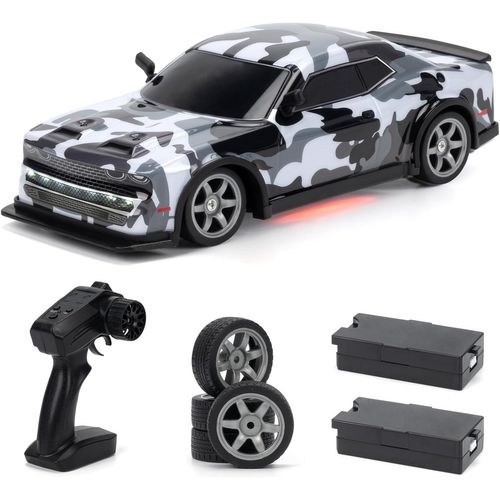 Kyaoayo-Voiture Télécommandée Drift, 1:16 25km/H 4wd Voiture Télécommandée Tout Terrain Enfant Adulte, Rc Drift Car Pour Les Garcon De 5 6 7 8 9 10 Ans, Avec Lumières Led, Deux Piles