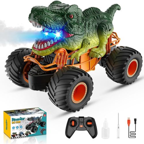 KYAOAYO-Voiture Télécommandée Enfant, Monster Truck Dinosaure Musique Et Lumières Led, Extérieur Jouet Enfant 3-9 Ans, Cadeau Garçon 3-12 Ans, Jeux 3-10 Ans, Cadeau De Noël Pâques Enfants