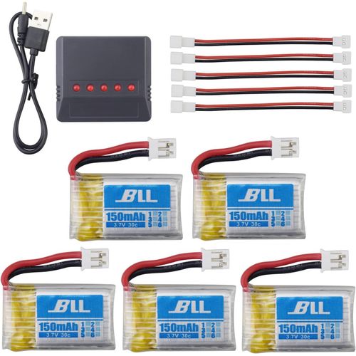 Kyaoayo-5pcs 3.7v 150mah Batteries Au Lithium Rechargeables+ 1pcs Chargeur De 5en1 Pour H36 Chaque E010 E011 E013 Quadcopter Modèle De Aircraft-Zygy