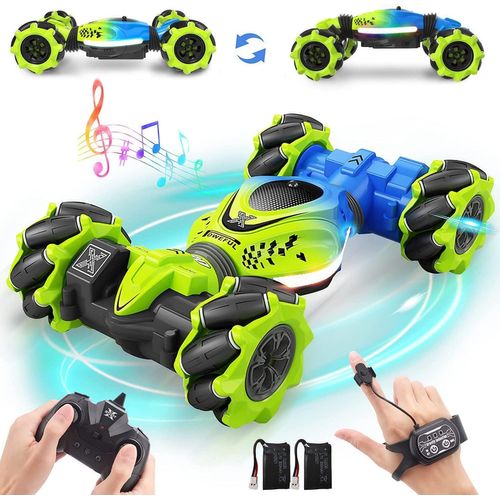 KYAOAYO-Rc Stunt Auto Car Télécommandée Avec Commande Manuelle 2,4Ghz 4Wd 360° Rotation Offroad Drift Car Musique Eclairage 2 Batterie Pour Enfants 6-12 Ans Voiture Telecommandé Tout Terrain