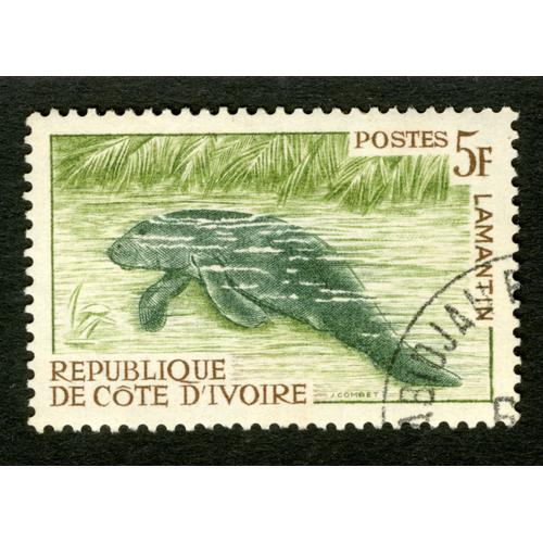 Timbre Oblitéré République De Cote D'ivoire, Lamantin, Postes, 5 F