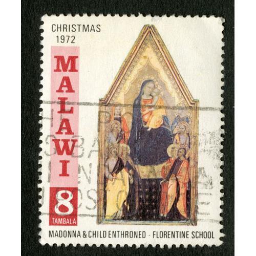Timbre Oblitéré Malawi, Christmas 1972, Madonna & Child Enthroned - Florentine School, 8 Tambala