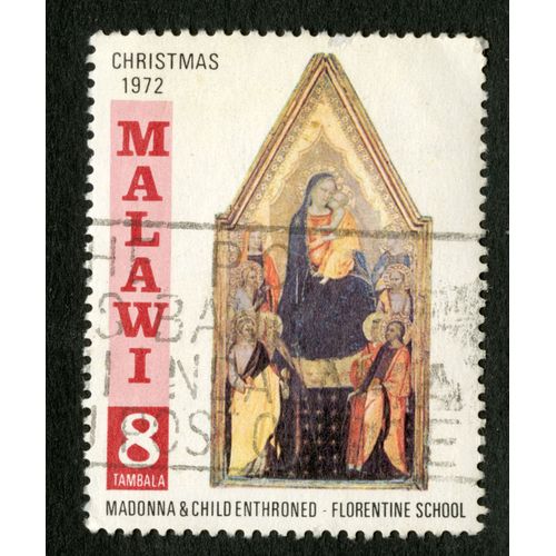 Timbre Oblitéré Malawi, Christmas 1972, Madonna & Child Enthroned - Florentine School, 8 Tambala