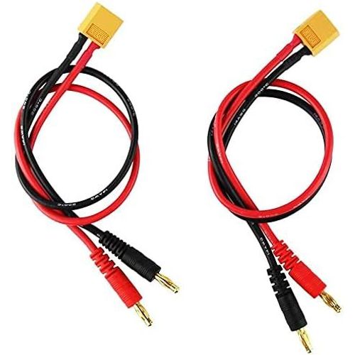 Kyaoayo-Câble De Chargement Xt60 2 Pièces 30cm | Connecteur Femelle Xt60 Et Fiche Banane 4mm | 14awg Silicone Pour Batteries De Modélisme, Noir, Rouge, Jaune, Silicone