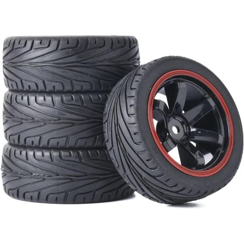 Kyaoayo-4pcs 65mm Rc Pneus De Voiture Sur Route,Pneus Rc En Caoutchouc Roues En Plastique Pour 1/10 Rc On Road Run-Flating Racing Touring Car Pour Hsp I Kyosho Tamiya (Noir Rouge)-Sanag