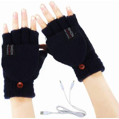 Gants Chauffants Usb, Mains Tricotées, Entièrement Et À Moitié Chauffants, Sans Doigts, Pour Femmes Et Hommes, Noirs