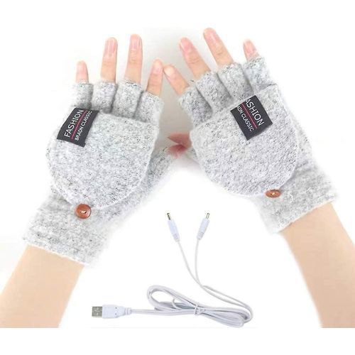 Gants Chauffants Usb, Mains Tricotées, Entièrement Et À Moitié Chauffants, Sans Doigts, Pour Femmes Et Hommes, Gris