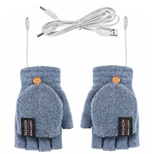Gants Chauffants Usb, Mains Tricotées, Entièrement Et À Moitié Chauffants, Sans Doigts, Pour Femmes Et Hommes, Bleu