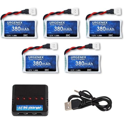 Kyaoayo-Lipo Lot De 5 Batteries Lipo 3,7 V 380 Mah 25 C Avec Chargeur Molex Pour Contrôleur De Drone Holy Stone Hs170g Hs170 Hs170c Hs230 Gblife Bounce Car Tozo Q2020 X4 H107c H107l H107d H108p-Sanag
