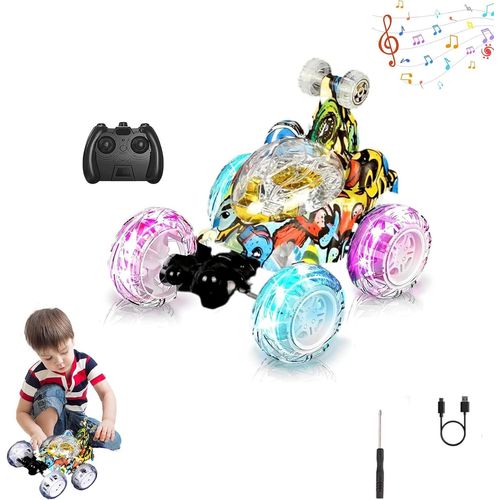 KYAOAYO-Voiture Télécommandée Enfant, 4Wd Voiture Rc Rotation À 360 Degrés, 2.4 Ghz Rc Stunt Car Camion Avec Câble Usb, Enfant 3 4 5 6 Ans Voiture Enfant Téléguidé Voiture