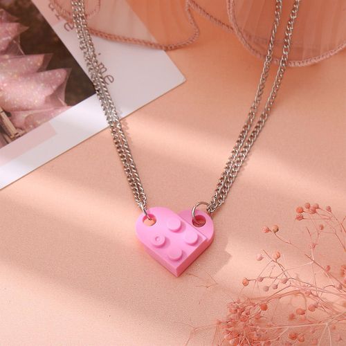 Colliers Assortis Pour Hommes Et Femmes, 2 Pièces, Détachables, Attrayants, Pendentif En Forme De C¿Ur, Ras Du Cou, Pour Couple, Rose