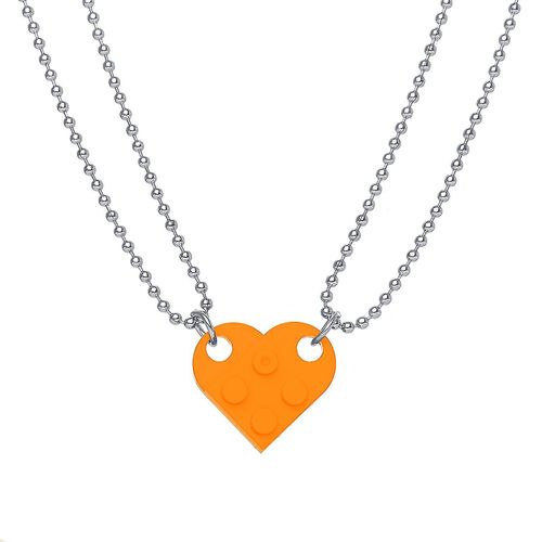 Colliers Assortis Pour Hommes Et Femmes, 2 Pièces, Détachables, Attrayants, Pendentif En Forme De C¿Ur, Ras Du Cou, Pour Couple, Orange