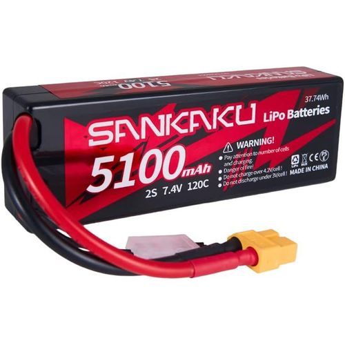 Kyaoayo-5100mah Rc Batterie Lipo 2s 120c 7,4v Lipo Coque Rigide Avec Prise Xt60 Pour Véhicules Télécommandés, Camion, Réservoir, Voiture, Buggy Racing Hobby-Sanag