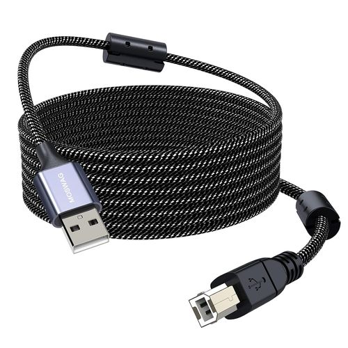 KALANKA-Printer Cable, USB 2.0 A Male to USB B Scanner Cord Printer, USB Cable A to B 2.0 Nylon Braided Compatible with HP, Dell, Brother, Xerox, Samsung and others (5M)