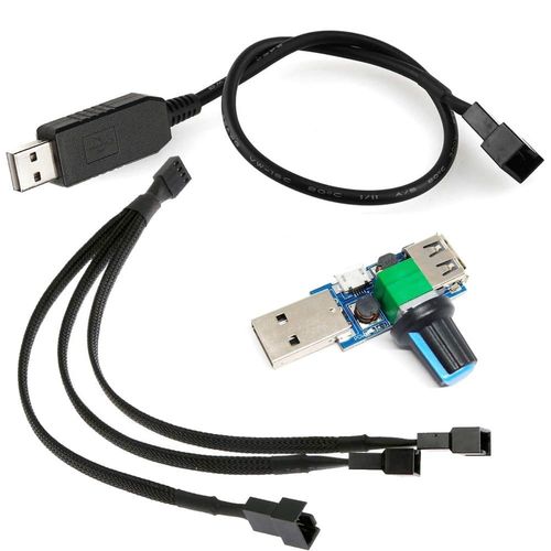 KALANKA-PC Fan Connector Cable Full Speed 12V USB Male to 4 Pin/3 Pin Male with Controller and 3 Way PWM Fan Splitter Cable