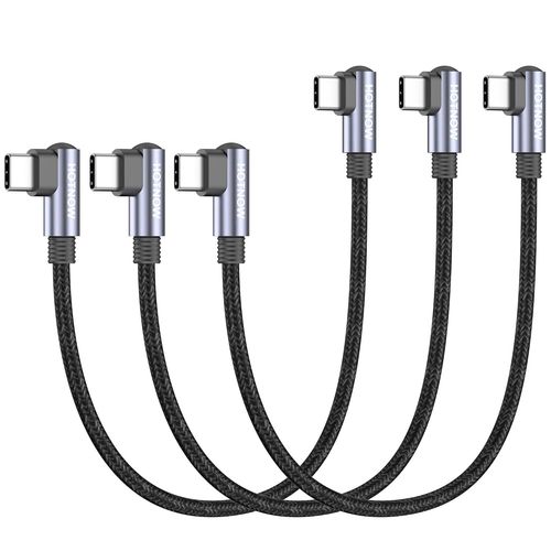 KALANKA-USB C to USB C Right Angle Cable 30cm Pack of 3, Short 0.3m Pd 65w Type C Fast Charging Cable USB 2.0 (For Thick Phone Cases)
