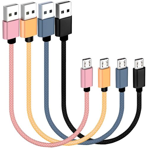 KALANKA-20cm Short Micro USB Cable Pack of 4, USB 2.0 A to Micro B Nylon Braided High Speed Charging Cable, Compatible with Android Phones, Mobile Power, TV Stick and Tablets