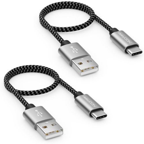 KALANKA-Set of USB-C Cables (2 Pieces of 0.3m each) 30cm Short Nylon Charging Cable Data Cable USB Type C Metal Connector Charging & Sync for Mobile Phone & Smartphone