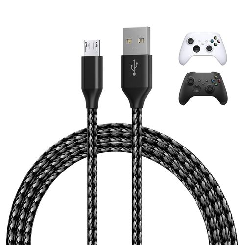 Kalanka-Micro Usb Cable For Xbox 3m Nylon Braid Usb-A To Micro-B [2 Pack] Micro Usb Charger Cable For Xbox Controllers 18w 480mbps Usb-A Charger - Gaming Accessories - White/Black