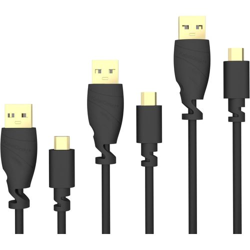KALANKA-¿ 3 x 1.5 m Micro USB Cable (USB 2.0, Charging and Sync Cable, Black) Top Series