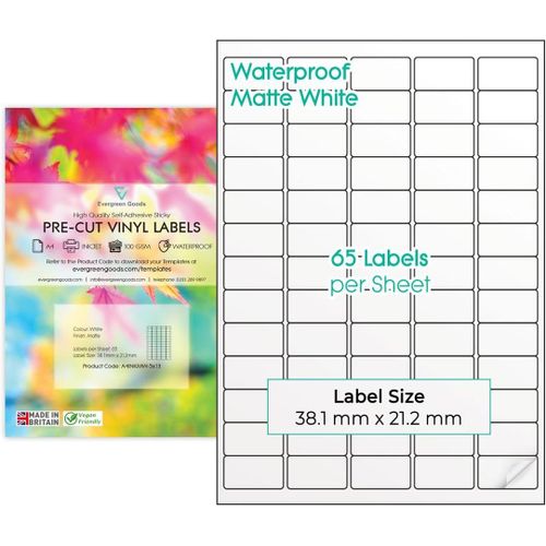Ershi-Evergreen Goods Étiquettes Autocollantes Prédécoupées A4 | Blanc Mat Imperméable Vinyle | 5x13 (65 Par Feuille) 650 Étiquett[648]