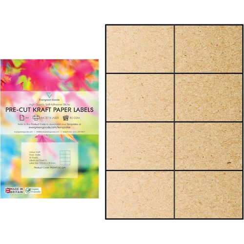 Ershi-Evergreen Goods Lot De 240 Étiquettes Autocollantes En Papier Kraft Mat \U2013 2 X 4 (8 Étiquettes Par Feuille A4 \U2013 Éti[1313]