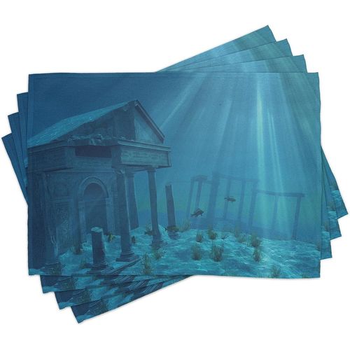 Ershi- Océan Lot De Sets De Table En 4 Pièces, Les Rayons Du Soleil Sur La Mer Ruines, Tissu Lavable Pour Salle À Manger Et Cuisine[1402]