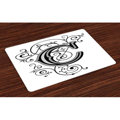 Ershi- Lettre C Lot De Sets De Table En 4 Pièces, Vintage Capital Gothique, Tissu Lavable Pour Salle À Manger Et Cuisine, 30 Cm X 4[1403]