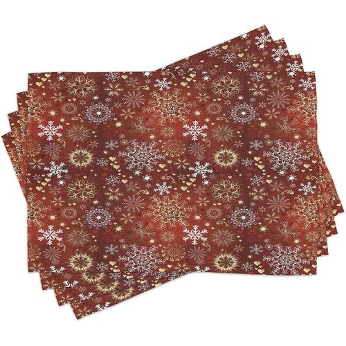 Ershi- Hiver Lot De Sets De Table En 4 Pièces, Vintage Noël, Tissu Lavable Pour Salle À Manger Et Cuisine, Standard, Gris Rouge[1499]