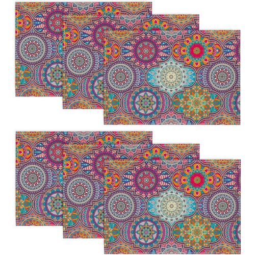 Ershi- Lot De 6 Sets De Table, Style Bohème, Vintage, Géométrie, Marocain, Mandala, 30 X 45 Cm, Lavables, Pour Vacances, Banquet, C[171]